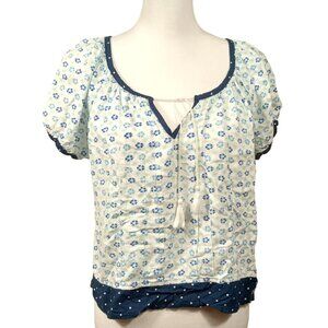 Hollister Women Blue White Floral Top X-Small Feminine and light weight